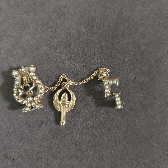 10k Gold Alpha Chi Omega Jeweled Member Badge, Chapter Guard, And Dangle - Picture 3 of 6